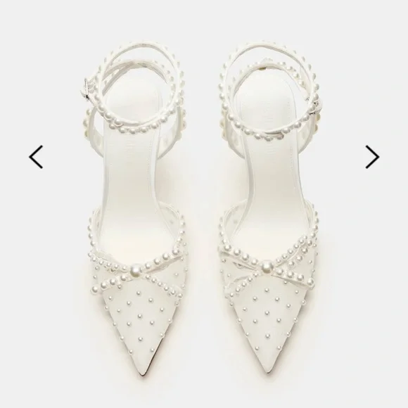 White Pearl-Embellished Women's Heels. Brand new. Only tried on indoor. - Picture 6 of 13